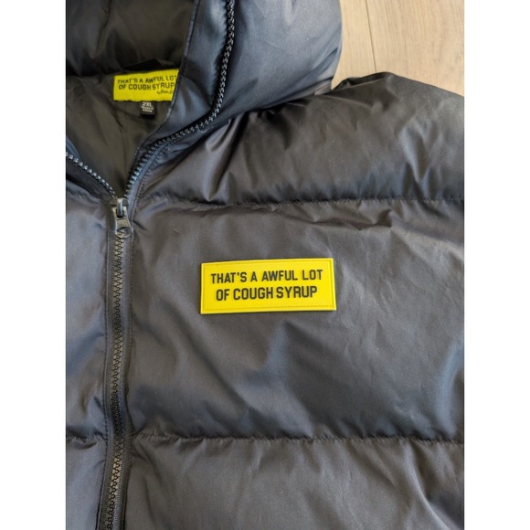 That's A Awful Lot Of Cough Syrup Cropped Puffer Jacket Black 2XL - Picture 3 of 13